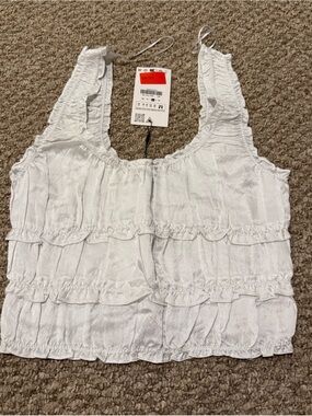 ZARA White Ruffled Cropped Tank Top NWT